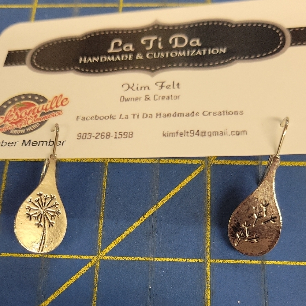 Dandelion Silver Tone Earrings Flower Floral